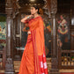 Very Much Indian Handloom Cotton Viscose Ilkal Saree With Pure Resham Pallu - Bright Orange With Red Border | Swadesiicart