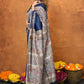 Very Much Indian Designed By VMI - Handloom Pure Tussar Silk Saree With Beautiful Madhubani Print - Blue | Swadesiicart