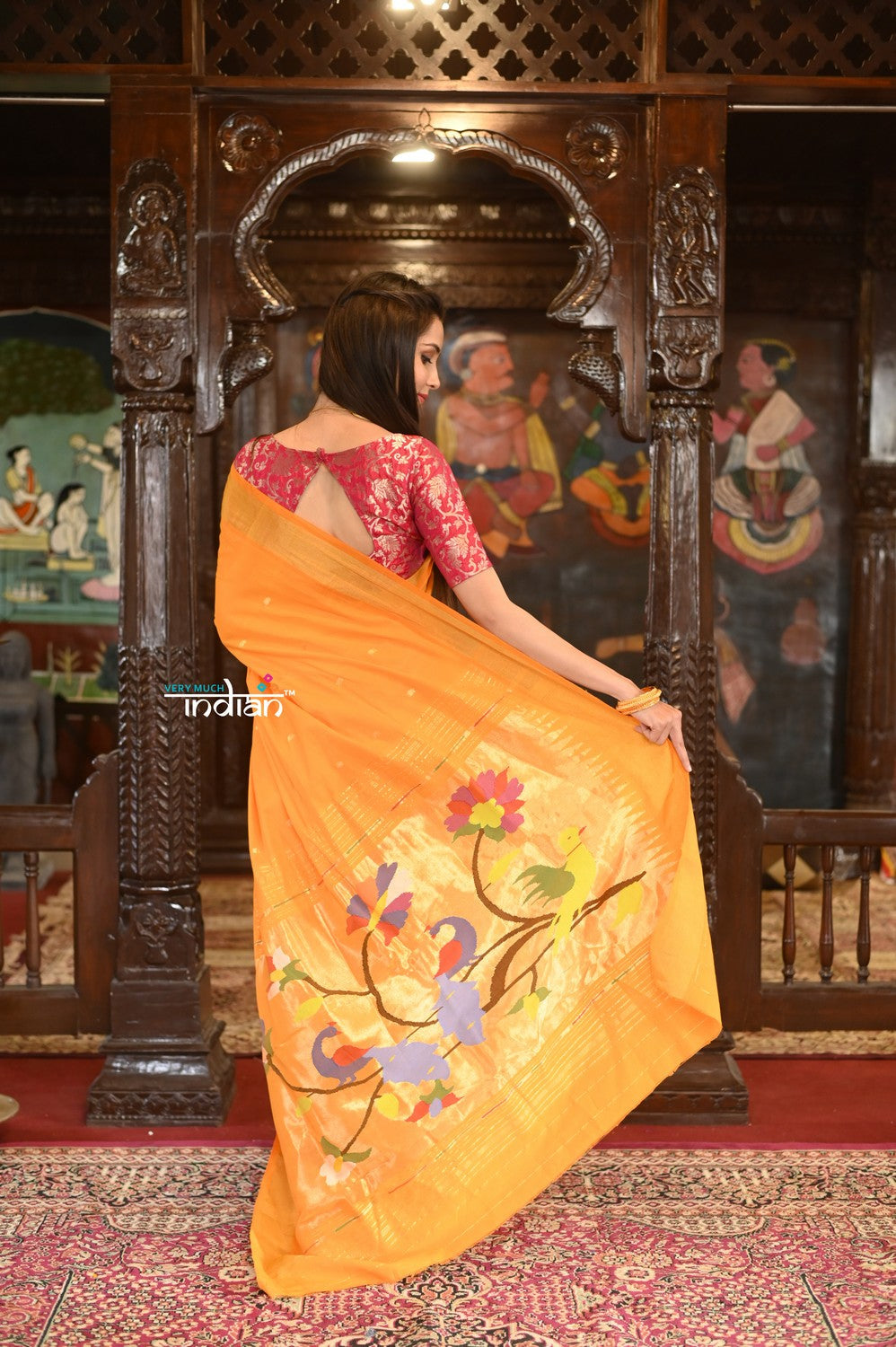 Very Much Indian Authentic Handloom Pure Cotton Paithani with Traditional Peacock Pallu - Turmeric Yellow | Swadesiicart