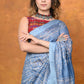 Very Much Indian Designed By VMI - Handloom Pure Organic Natural Linen Silk Saree with Allover Handblock Print - Powder Blue | Swadesiicart