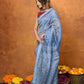 Very Much Indian Designed By VMI - Handloom Pure Organic Natural Linen Silk Saree with Allover Handblock Print - Powder Blue | Swadesiicart