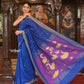 Very Much Indian Authentic Handloom Pure Cotton Paithani with Handcrafted Swan Pallu - Marine Blue | Swadesiicart