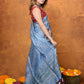 Very Much Indian Designed By VMI - Handloom Pure Organic Natural Linen Silk Saree with Allover Handblock Print - Powder Blue | Swadesiicart