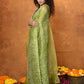 Very Much Indian Designed By VMI - Handloom Pure Organic Natural Linen Silk Saree with Allover Handblock Print - Green | Swadesiicart