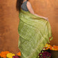 Very Much Indian Designed By VMI - Handloom Pure Organic Natural Linen Silk Saree with Allover Handblock Print - Green | Swadesiicart