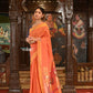 Very Much Indian Authentic Handloom Pure Cotton Paithani with Handcrafted Asawali Pallu - Orange Shade | Swadesiicart