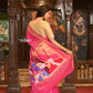 Very Much Indian Authentic Handloom Pure Cotton Paithani with Handcrafted Radhakrishna Pallu - Rani Pink | Swadesiicart