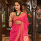 Very Much Indian Authentic Handloom Pure Cotton Paithani with Handcrafted Radhakrishna Pallu - Rani Pink | Swadesiicart