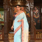 Very Much Indian Authentic Handloom Pure Cotton Paithani with Handcrafted Double Pallu - Powder Blue and Red Border | Swadesiicart