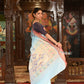 Very Much Indian Authentic Handloom Pure Cotton Paithani with Handcrafted Double Pallu - Powder Blue and Red Border | Swadesiicart
