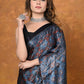 Very Much Indian Handloom Modal Silk Saree With Ajrakh Handblock Print With Eco-Friendly Vegetable Dye - Blue | Swadesiicart