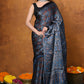 Very Much Indian Handloom Modal Silk Saree With Ajrakh Handblock Print With Eco-Friendly Vegetable Dye - Blue | Swadesiicart