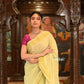 Very Much Indian Authentic Handloom Pure Cotton Paithani with Handcrafted Asawali Pallu - Lime Yellow | Swadesiicart