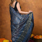 Very Much Indian Handloom Modal Silk Saree With Ajrakh Handblock Print With Eco-Friendly Vegetable Dye - Blue | Swadesiicart