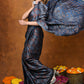 Very Much Indian Handloom Modal Silk Saree With Ajrakh Handblock Print With Eco-Friendly Vegetable Dye - Blue | Swadesiicart