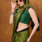 Very Much Indian Handloom Modal Silk Saree With Ajrakh Handblock Print With Eco-Friendly Vegetable Dye - Green | Swadesiicart