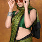 Very Much Indian Handloom Modal Silk Saree With Ajrakh Handblock Print With Eco-Friendly Vegetable Dye - Green | Swadesiicart