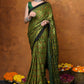 Very Much Indian Handloom Modal Silk Saree With Ajrakh Handblock Print With Eco-Friendly Vegetable Dye - Green | Swadesiicart