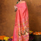 Very Much Indian EXCLUSIVE! Handloom Pure Cotton Paithani With Asawali Pallu - Pink Peach | Swadesiicart