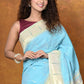 Very Much Indian Authentic Handloom Pure Cotton Paithani with Handcrafted Parrot Pallu - Sky Blue | Swadesiicart