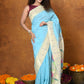 Very Much Indian Authentic Handloom Pure Cotton Paithani with Handcrafted Parrot Pallu - Sky Blue | Swadesiicart