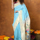 Very Much Indian Authentic Handloom Pure Cotton Paithani with Handcrafted Parrot Pallu - Sky Blue | Swadesiicart