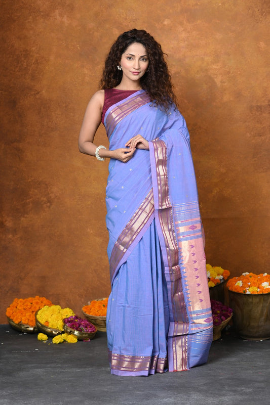 Very Much Indian EXCLUSIVE! Handloom Pure Cotton Paithani With Narayali Border & Most Traditional Double Pallu | Swadesiicart