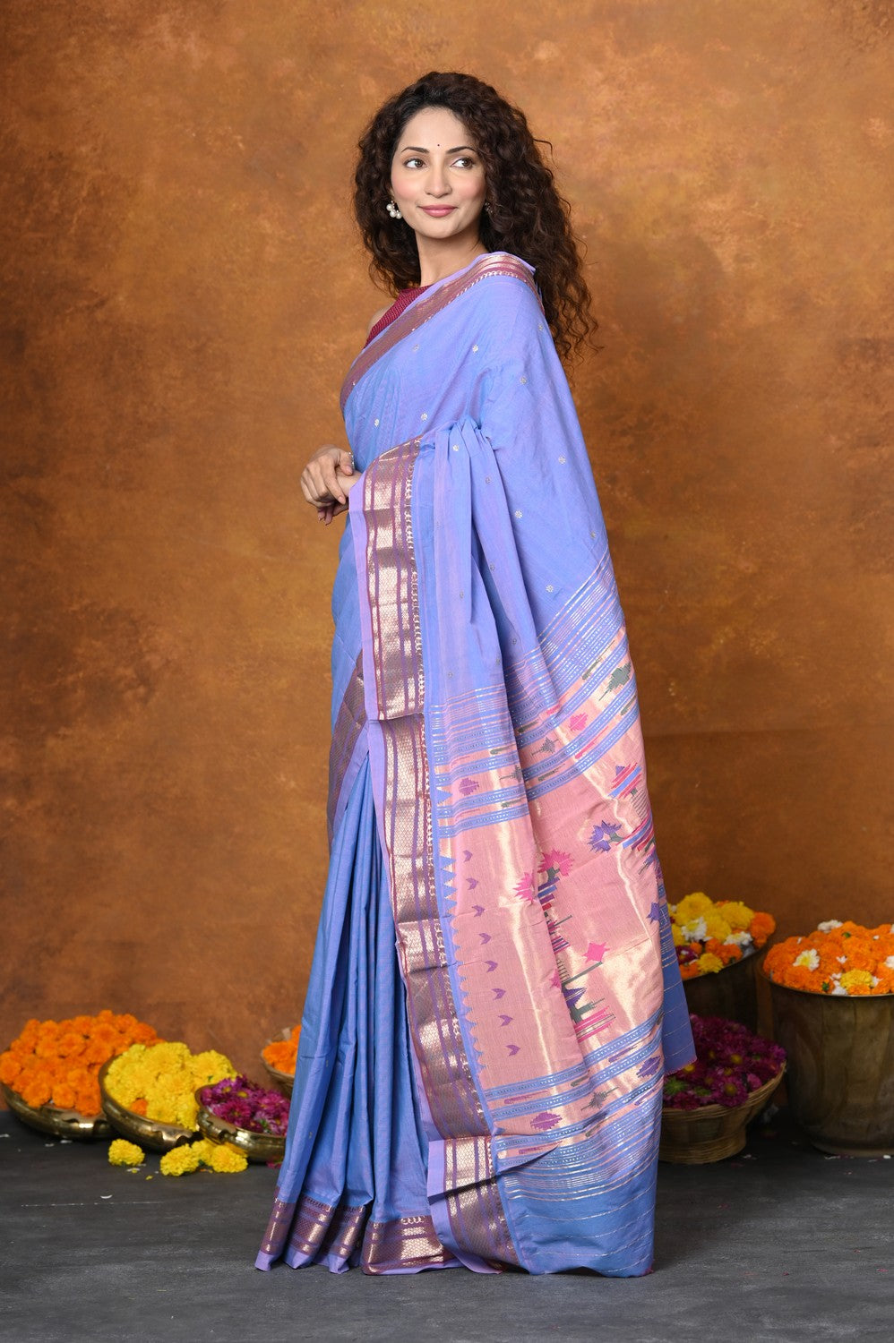 Very Much Indian EXCLUSIVE! Handloom Pure Cotton Paithani With Narayali Border & Most Traditional Double Pallu | Swadesiicart
