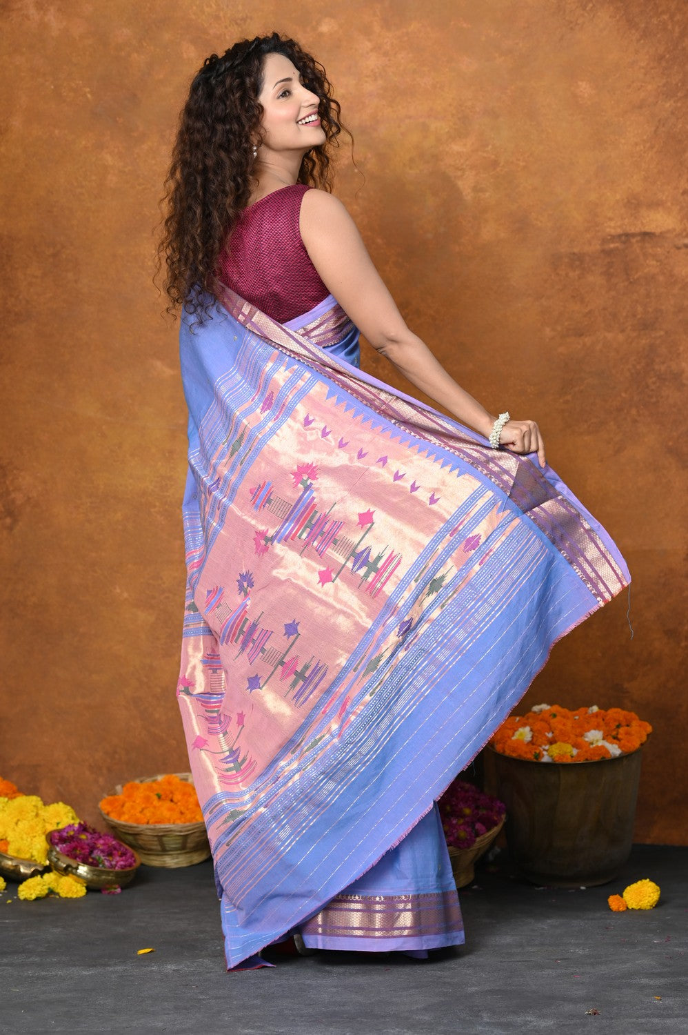 Very Much Indian EXCLUSIVE! Handloom Pure Cotton Paithani With Narayali Border & Most Traditional Double Pallu | Swadesiicart