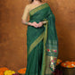 Very Much Indian EXCLUSIVE! Handloom Pure Cotton Paithani With Asawali Pallu - Dark Green | Swadesiicart
