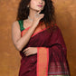 Very Much Indian EXCLUSIVE! Handloom Pure Cotton Paithani With Asawali Pallu - Dark Maroon | Swadesiicart