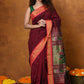 Very Much Indian EXCLUSIVE! Handloom Pure Cotton Paithani With Asawali Pallu - Dark Maroon | Swadesiicart