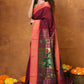 Very Much Indian EXCLUSIVE! Handloom Pure Cotton Paithani With Asawali Pallu - Dark Maroon | Swadesiicart
