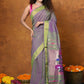 Very Much Indian EXCLUSIVE! Handloom Pure Cotton Paithani With Traditional Asawali Pallu - Dual Tone Green & Pink | Swadesiicart