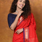 Very Much Indian EXCLUSIVE! Handloom Pure Cotton Paithani With Narayali Border & Traditional Heritage Asawali Pallu - Red | Swadesiicart
