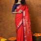 Very Much Indian EXCLUSIVE! Handloom Pure Cotton Paithani With Narayali Border & Traditional Heritage Asawali Pallu - Red | Swadesiicart