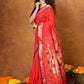 Very Much Indian EXCLUSIVE! Handloom Pure Cotton Paithani With Narayali Border & Traditional Heritage Asawali Pallu - Red | Swadesiicart