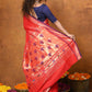 Very Much Indian EXCLUSIVE! Handloom Pure Cotton Paithani With Narayali Border & Traditional Heritage Asawali Pallu - Red | Swadesiicart