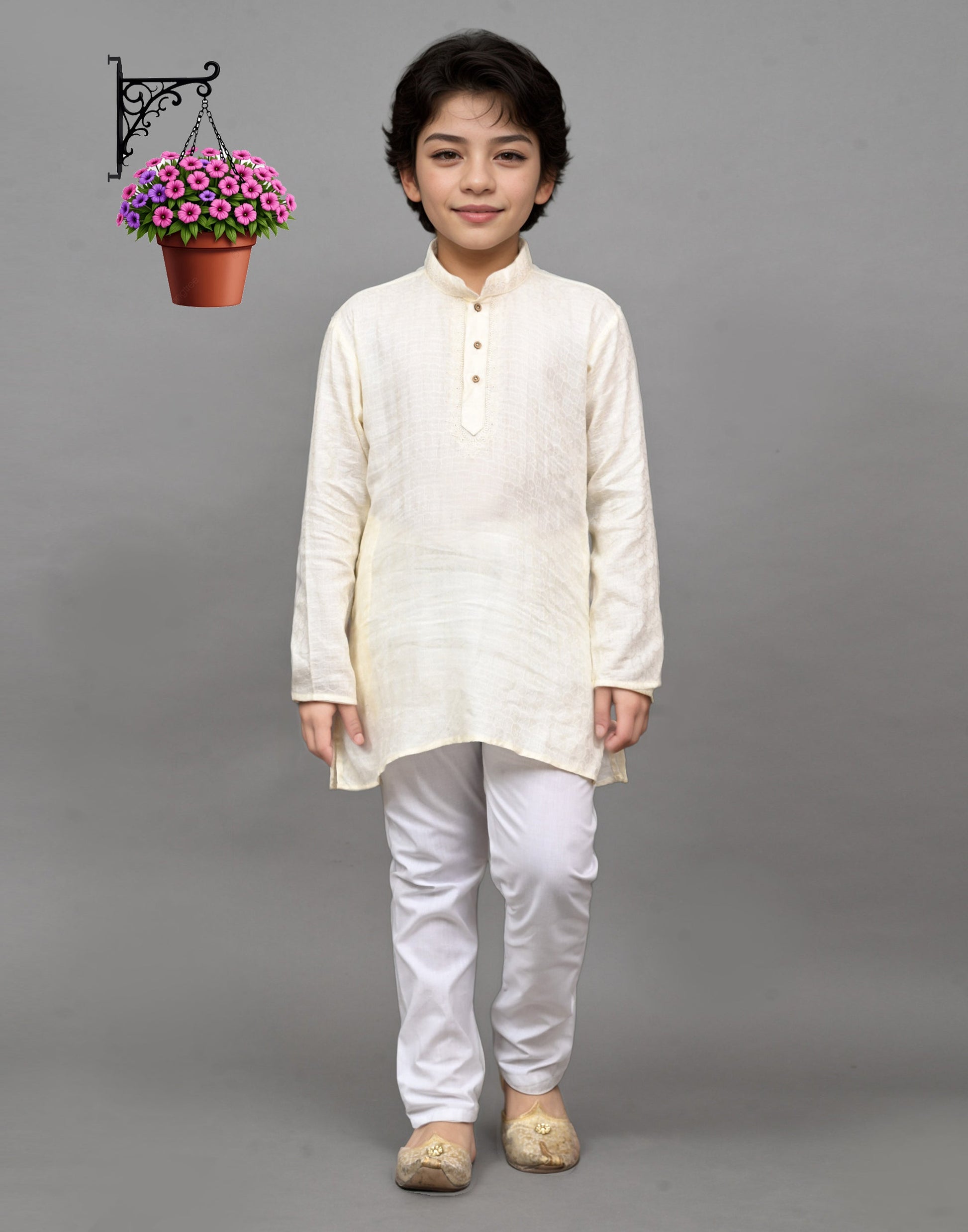 Bluesaanchi White Self-Design Embroidered Kurta Set – Timeless & Sophisticated for Your Little One | Swadesiicart