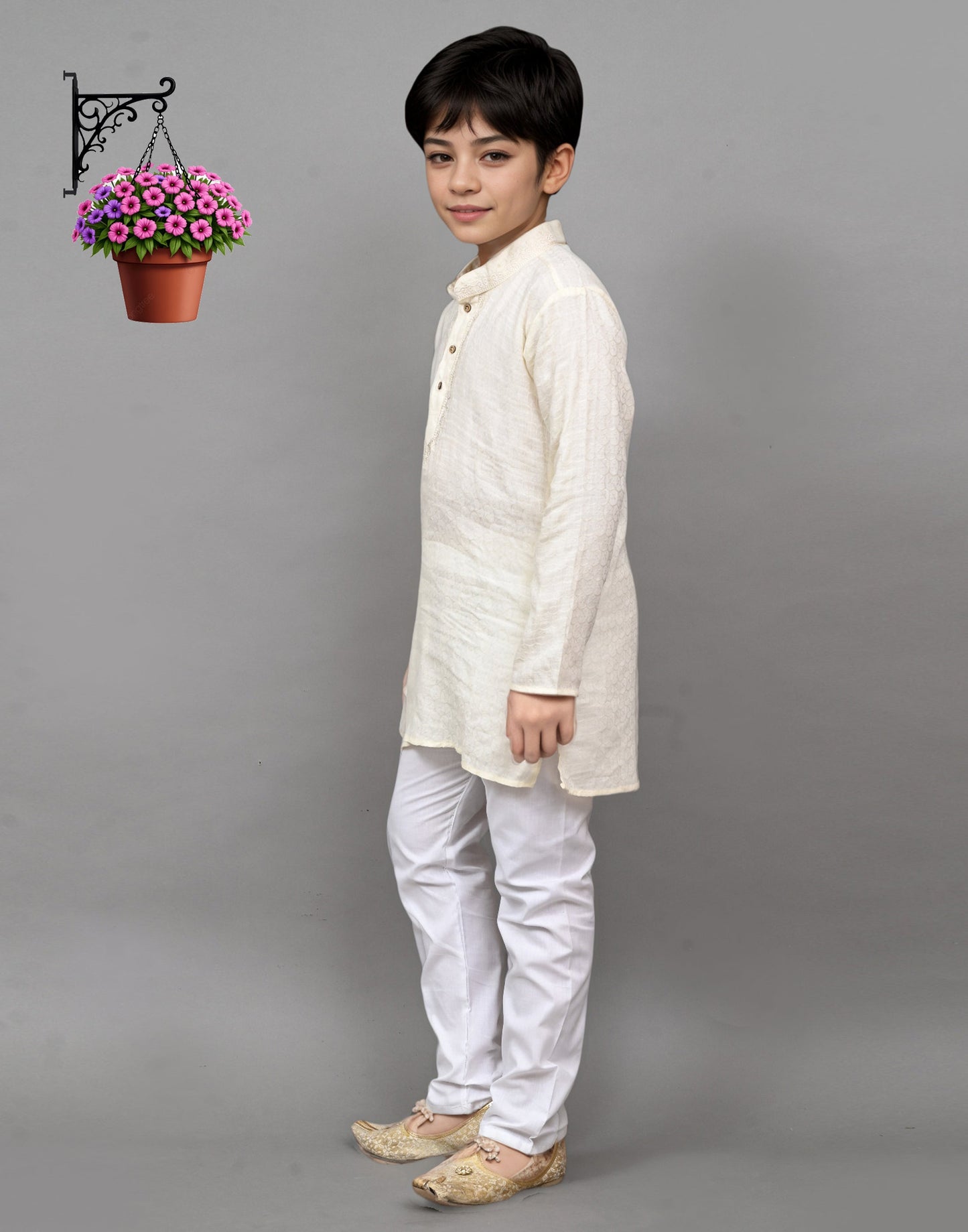 Bluesaanchi White Self-Design Embroidered Kurta Set – Timeless & Sophisticated for Your Little One | Swadesiicart