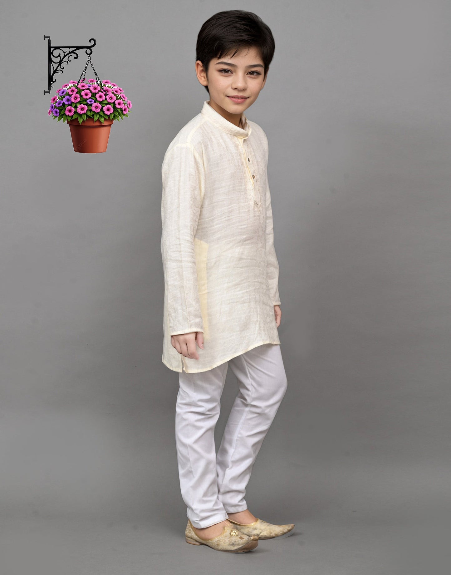 Bluesaanchi White Self-Design Embroidered Kurta Set – Timeless & Sophisticated for Your Little One | Swadesiicart