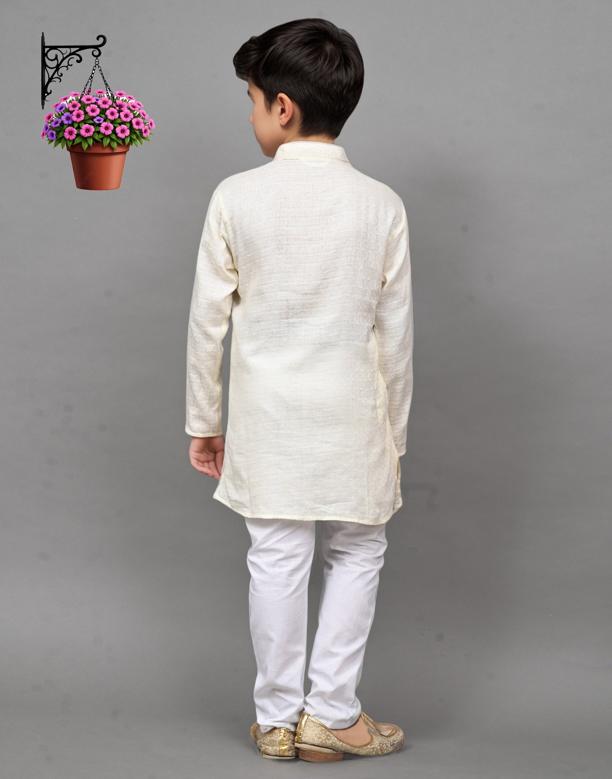 Bluesaanchi White Self-Design Embroidered Kurta Set – Timeless & Sophisticated for Your Little One | Swadesiicart