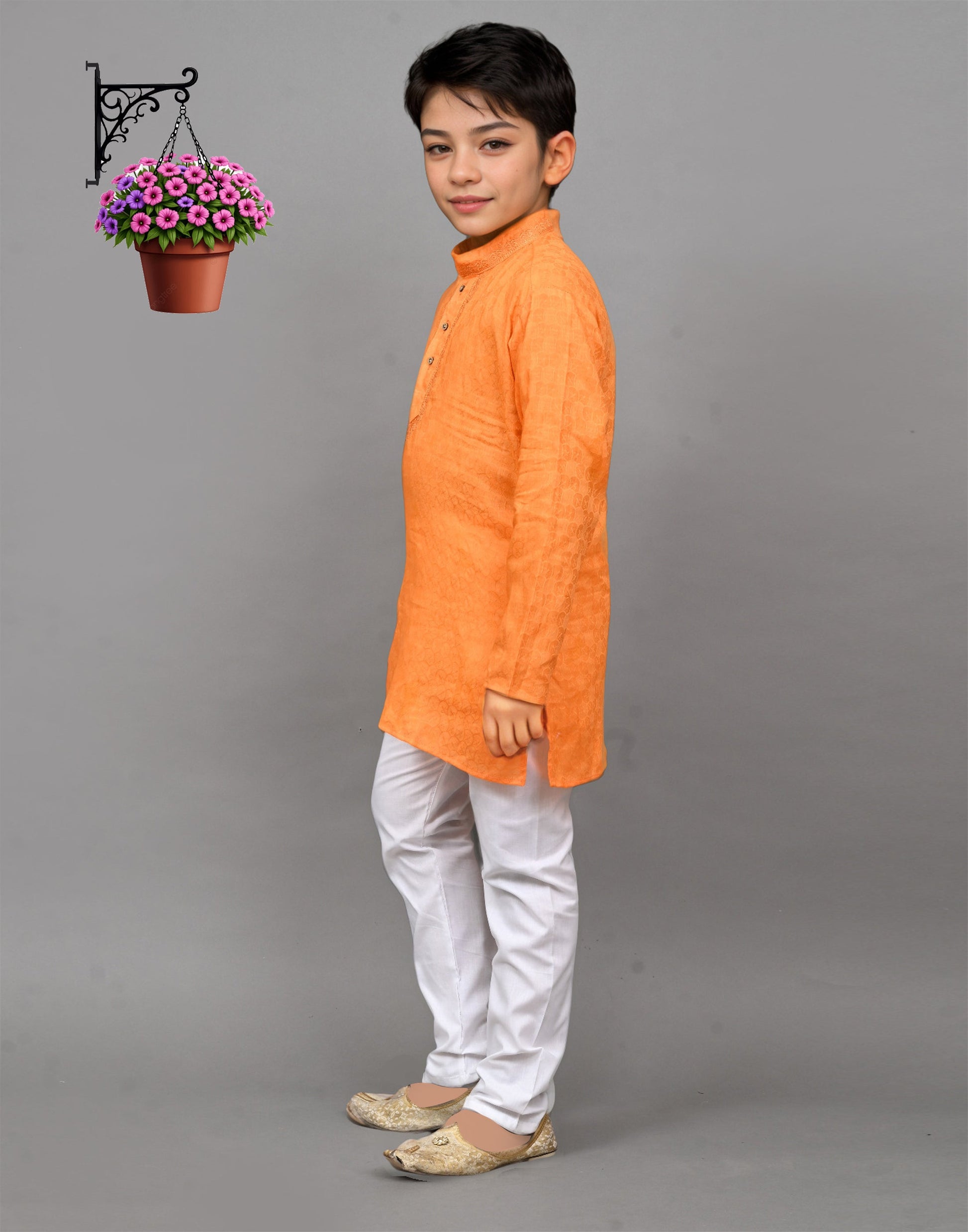 Bluesaanchi Orange Self-Design Embroidered Kurta Set – Bold & Stylish for Your Little One | Swadesiicart