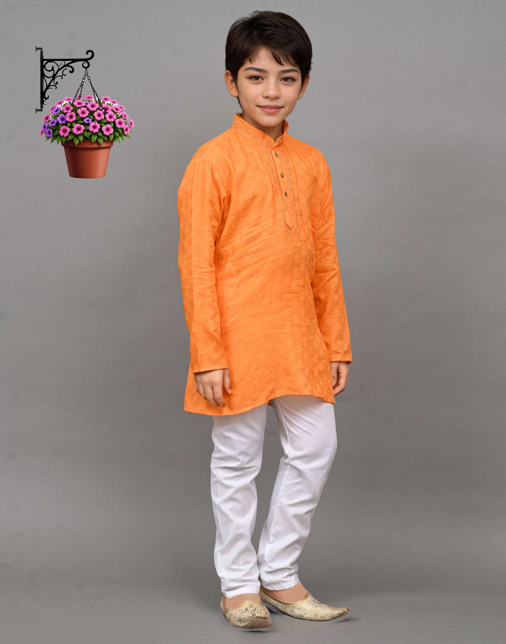 Bluesaanchi Orange Self-Design Embroidered Kurta Set – Bold & Stylish for Your Little One | Swadesiicart