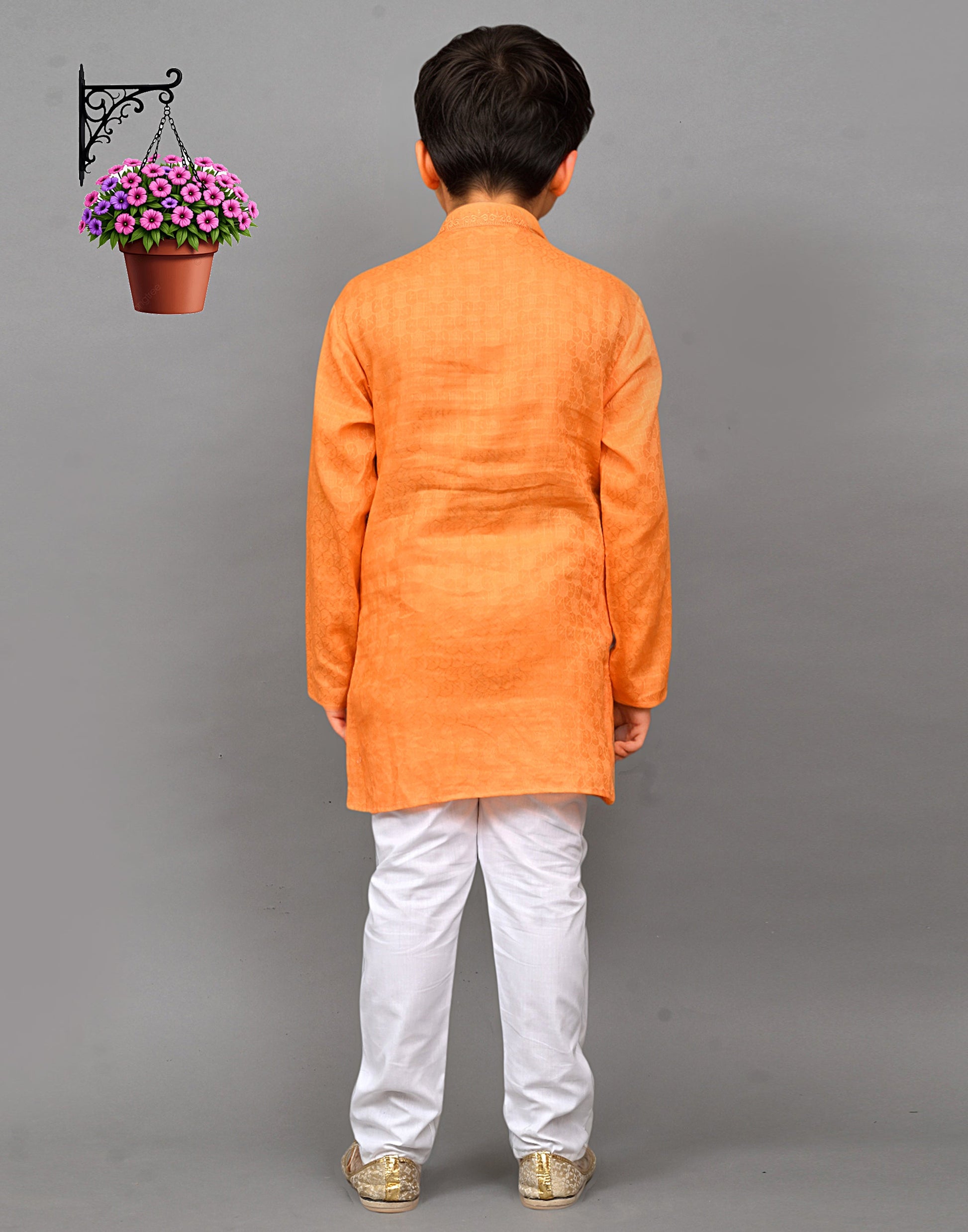 Bluesaanchi Orange Self-Design Embroidered Kurta Set – Bold & Stylish for Your Little One | Swadesiicart