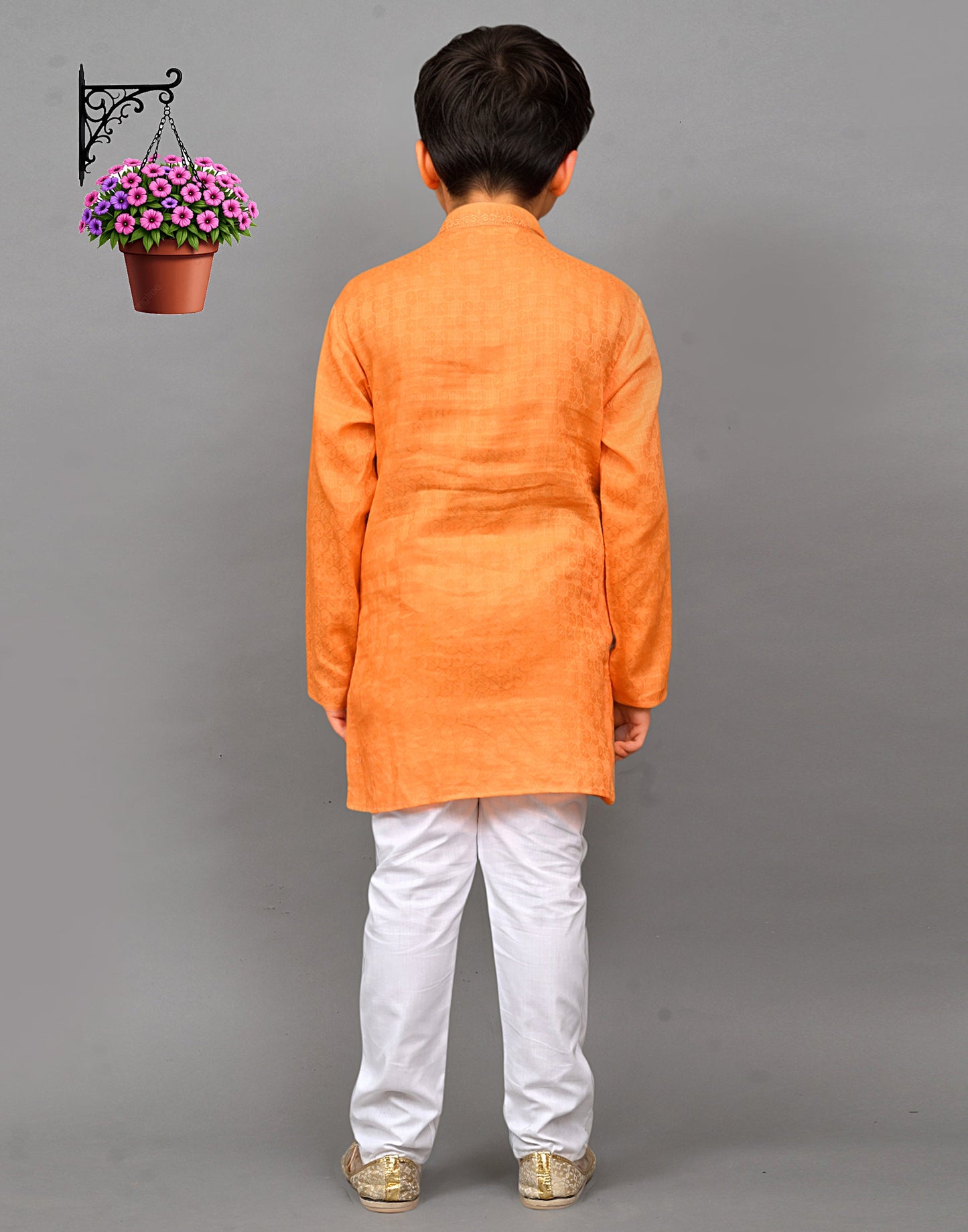 Bluesaanchi Orange Self-Design Embroidered Kurta Set – Bold & Stylish for Your Little One | Swadesiicart