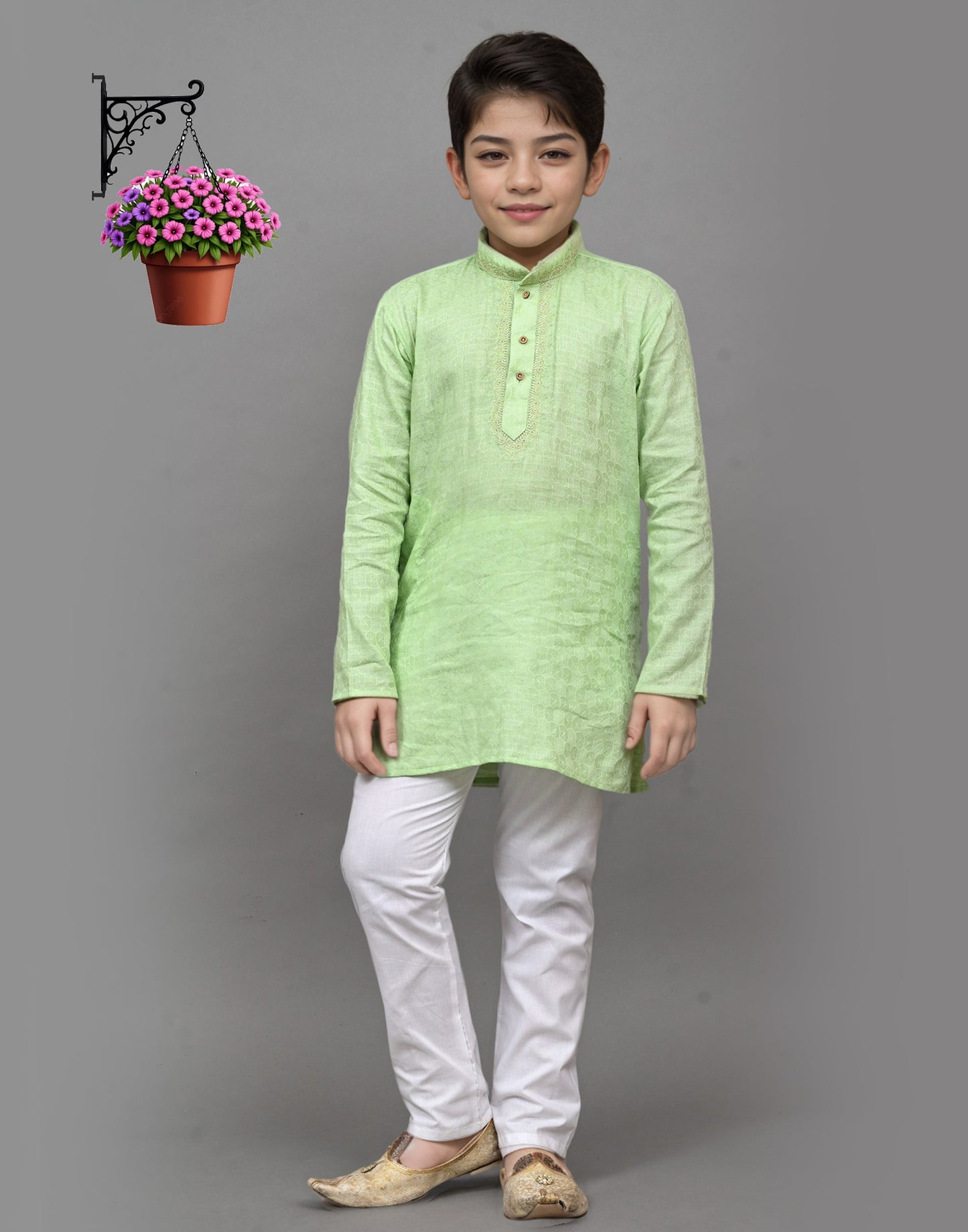 Bluesaanchi Lime Green Self-Design Embroidered Kurta Set – Playful & Festive for Your Little One | Swadesiicart