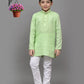 Bluesaanchi Lime Green Self-Design Embroidered Kurta Set – Playful & Festive for Your Little One | Swadesiicart