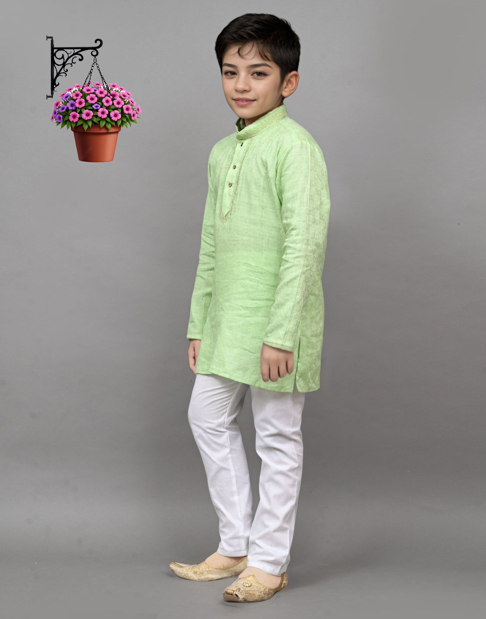 Bluesaanchi Lime Green Self-Design Embroidered Kurta Set – Playful & Festive for Your Little One | Swadesiicart