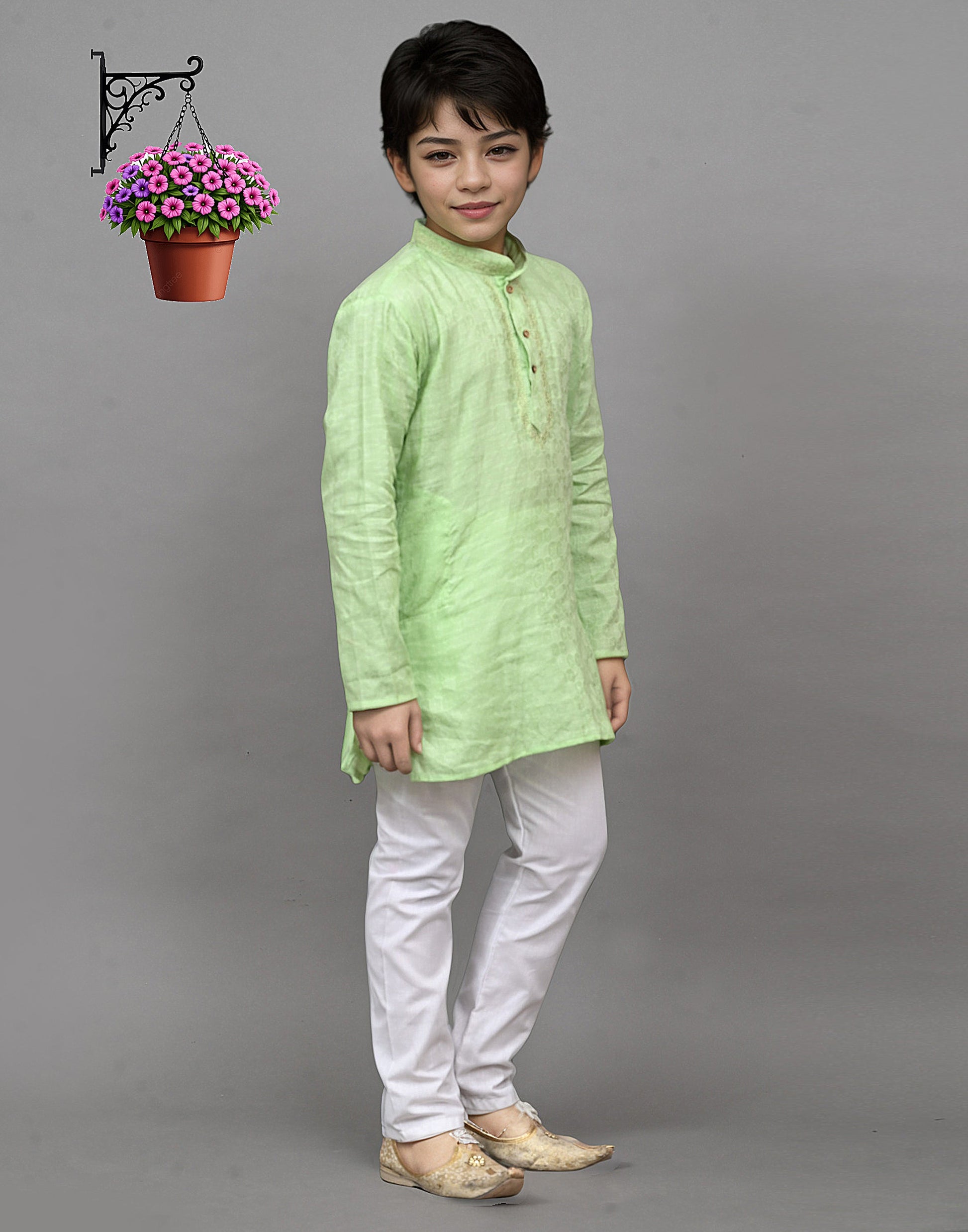 Bluesaanchi Lime Green Self-Design Embroidered Kurta Set – Playful & Festive for Your Little One | Swadesiicart